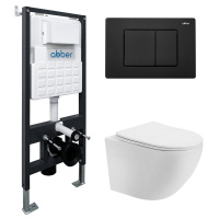 Комплект подвесной унитаз ABBER Bequem AC1100T белый с инсталляцией AC0105 и кнопкой AC0120MB черный матовый