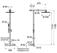 Душевая система термостатическая Remer X Style INOX SSXT37UFM25, нержавеющая сталь SSXT37UFM25