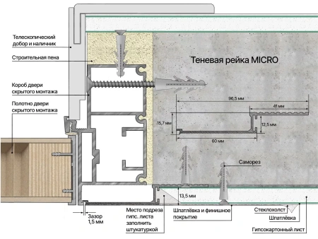 Профиль алюминиевый теневой Laconistiq Micro Серебряный муар RAL 9006 24-33-300 3000×96,5×15,7