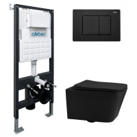 Комплект подвесной унитаз ABBER Rechteck AC1201MB черный матовый с инсталляцией AC0105 и кнопкой AC0120MB черный матовый