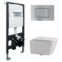 Комплект подвесной унитаз ABBER Rechteck AC1201 белый с инсталляцией AC0105 и кнопкой AC0120MCH матовый хром