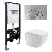 Комплект подвесной унитаз ABBER Bequem AC1100T белый с инсталляцией AC0105 и кнопкой AC0121MCH матовый хром