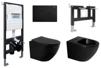 Комплект ABBER унитаз AC1100MB черный матовый с инсталляцией AC0105 и кнопкой AC0121MB, биде AC1150MB с инсталляцией AC0101P