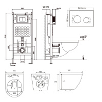 Комплект ABBER унитаз AC1100MB черный матовый с инсталляцией AC0105 и кнопкой AC0120MB, биде AC1150MB с инсталляцией AC0101P