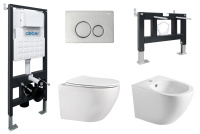 Комплект ABBER унитаз AC1100 белый с инсталляцией AC0105 и кнопкой AC0121 хром, биде AC1150 с инсталляцией AC0101P