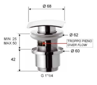 Донный клапан с переливом 1”1/4 Remer 905SCC114VO, латунь состаренная 905SCC2114VO